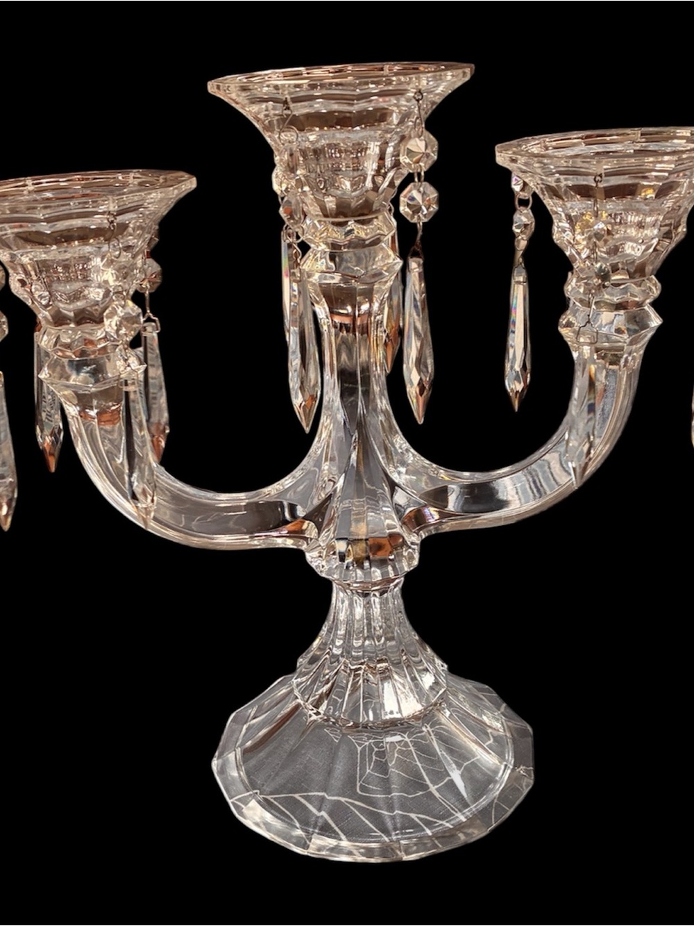 Shannon Crystal 3-Arm Candelabra Candle Holder with Hanging Prisms